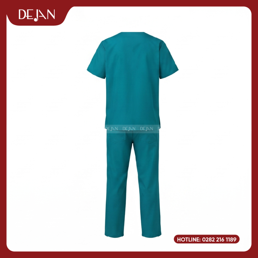 Đồng Phục Phòng Mổ DJDPPM1001 - Scrubs Xanh Cổ Vịt Chuẩn Phẫu Thuật