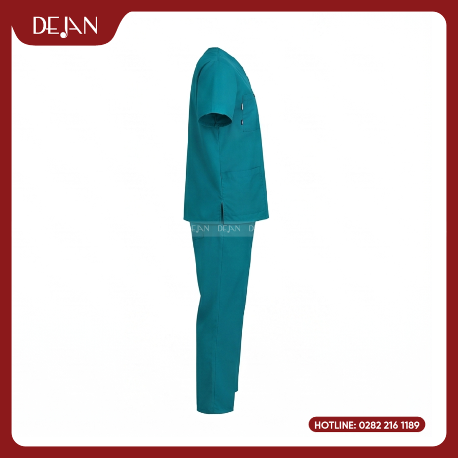 Đồng Phục Phòng Mổ DJDPPM1001 - Scrubs Xanh Cổ Vịt Chuẩn Phẫu Thuật