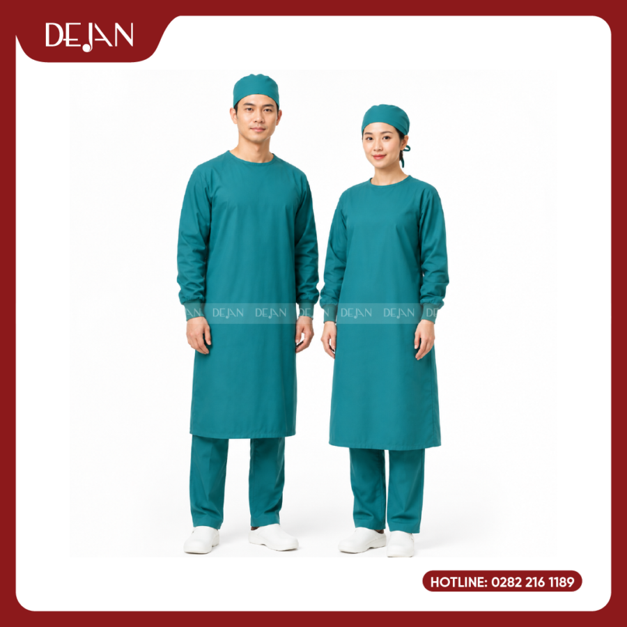 Đồng Phục Phòng Mổ DJDPPM1002 - Áo Choàng Phẫu Thuật Dài Tay Chuyên Dụng