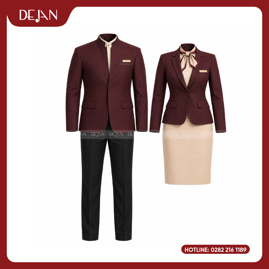 DJDPLTNH1002-dong-phuc-le-tan-nha-hang-02 Đồng Phục Lễ Tân Nhà Hàng DJDPLTNH1002 - Đỏ Đô Quý Phái, Ấm Áp