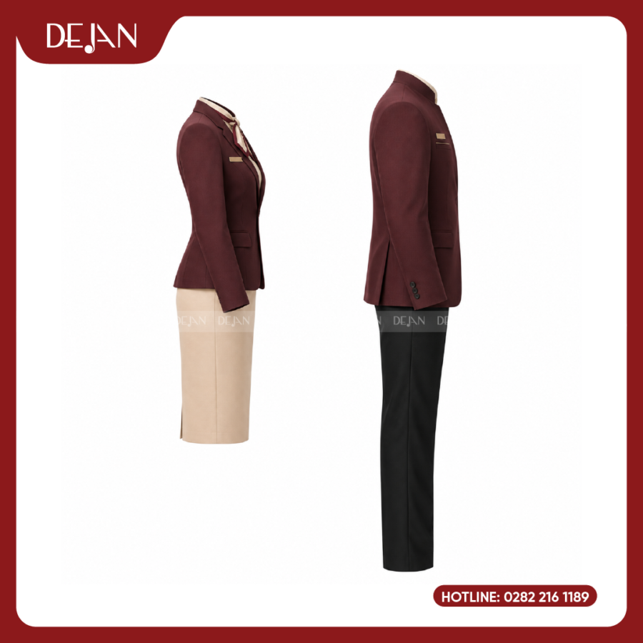 Đồng Phục Lễ Tân Nhà Hàng DJDPLTNH1002 - Đỏ Đô Quý Phái, Ấm Áp