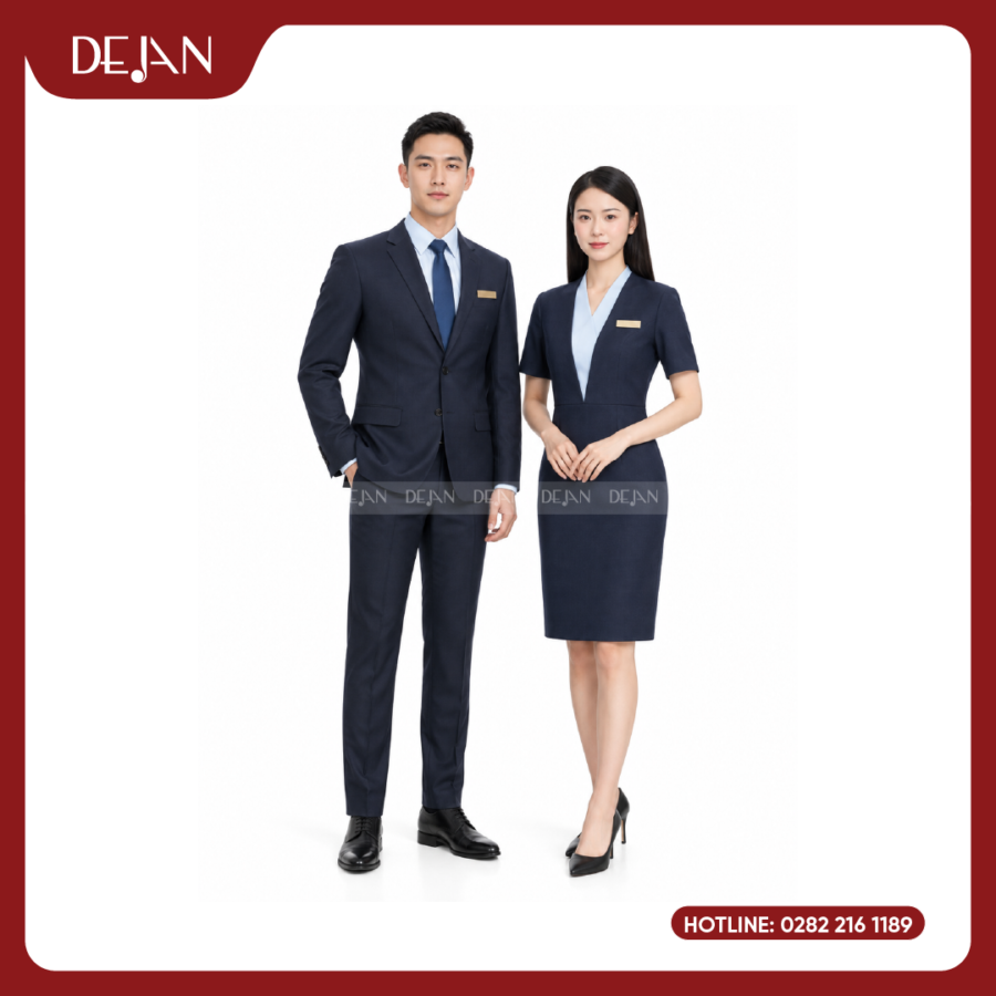 Đồng Phục Lễ Tân Nhà Hàng DJDPLTNH1003 - Xanh Navy Thanh Lịch, Chuyên Nghiệp