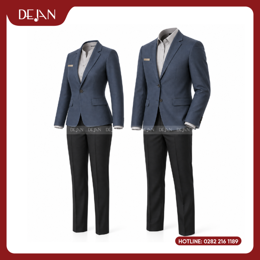 Đồng Phục Lễ Tân Nhà Hàng DJDPLTNH1008 - Xanh Xám Điềm Đạm, Lịch Lãm