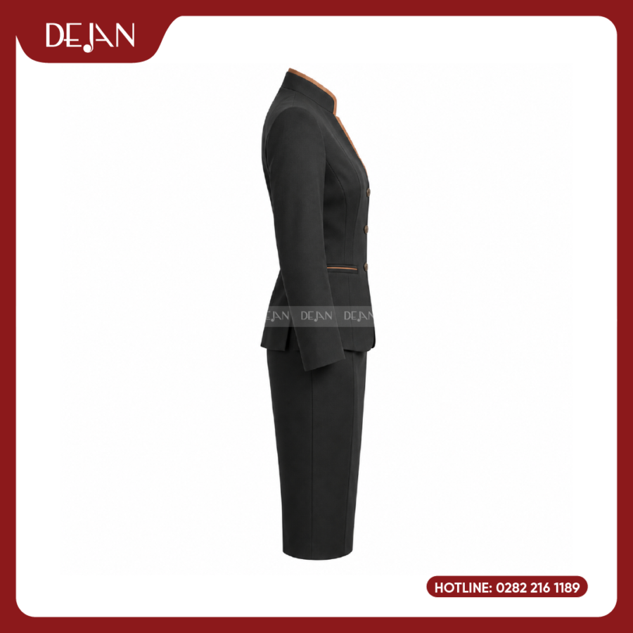 Đồng Phục Quản Lý Nhà Hàng DJDPQLNH1006 - Xám Than Nữ Phối Viền Cam Đồng