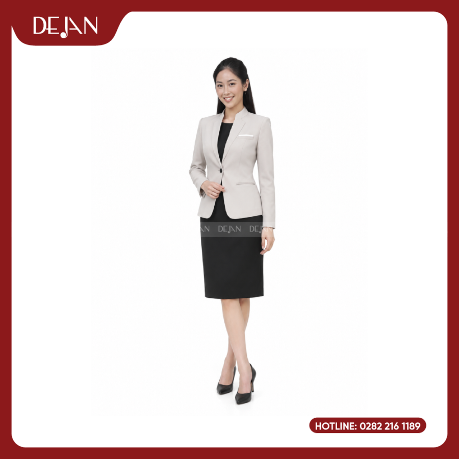 Đồng Phục Quản Lý Nhà Hàng DJDPQLNH1012 - Blazer Kem Nữ Phối Đầm Đen Sang Trọng