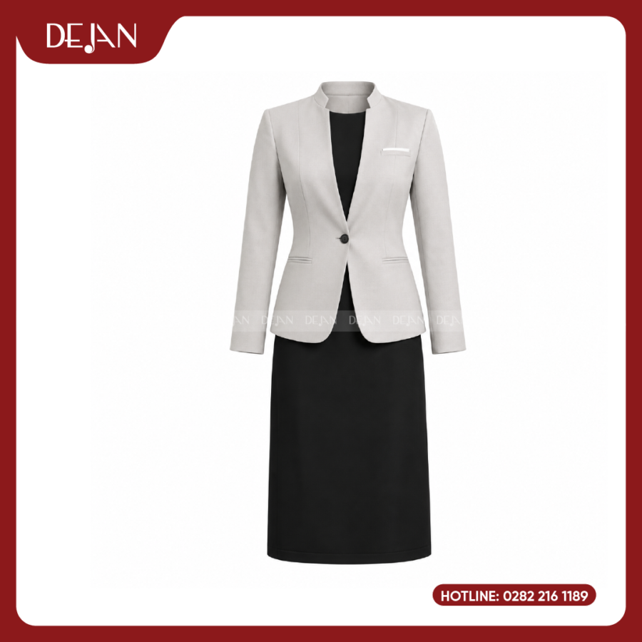 Đồng Phục Quản Lý Nhà Hàng DJDPQLNH1012 - Blazer Kem Nữ Phối Đầm Đen Sang Trọng