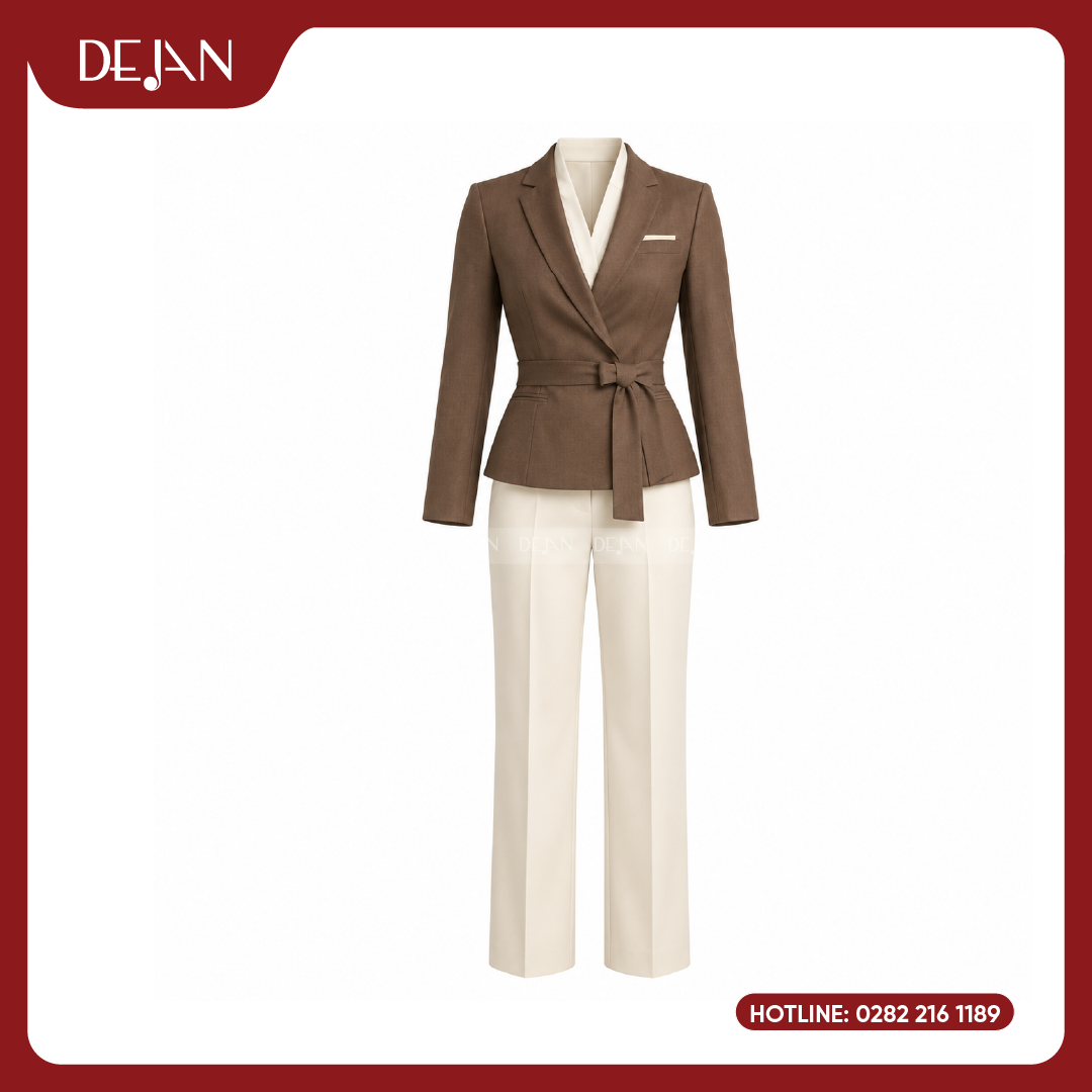 DJDPQLNH1014-dong-phuc-quan-ly-nha-hang-02 Đồng Phục Quản Lý Nhà Hàng DJDPQLNH1014 - Blazer Nâu Nữ Wrap Sang Trọng