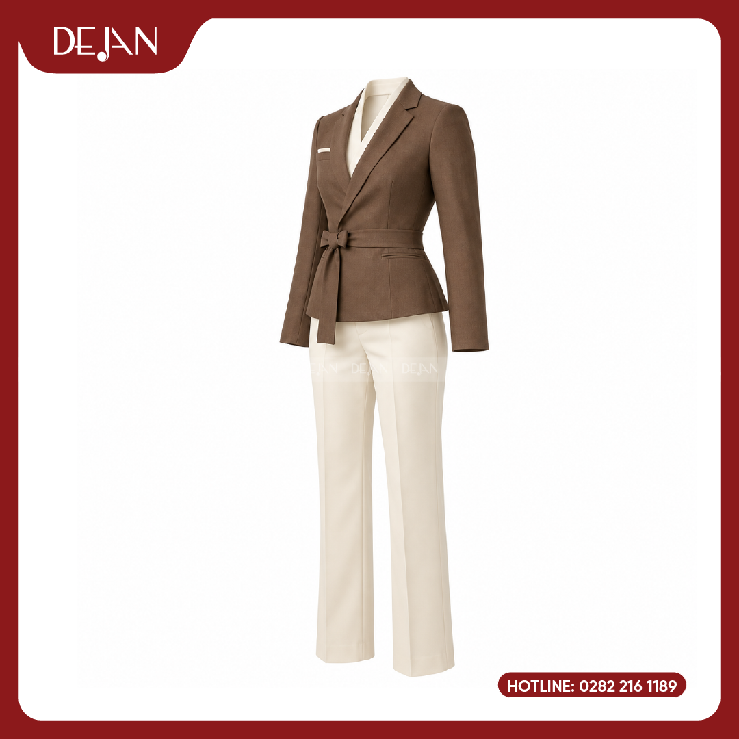 DJDPQLNH1014-dong-phuc-quan-ly-nha-hang-05 Đồng Phục Quản Lý Nhà Hàng DJDPQLNH1014 - Blazer Nâu Nữ Wrap Sang Trọng