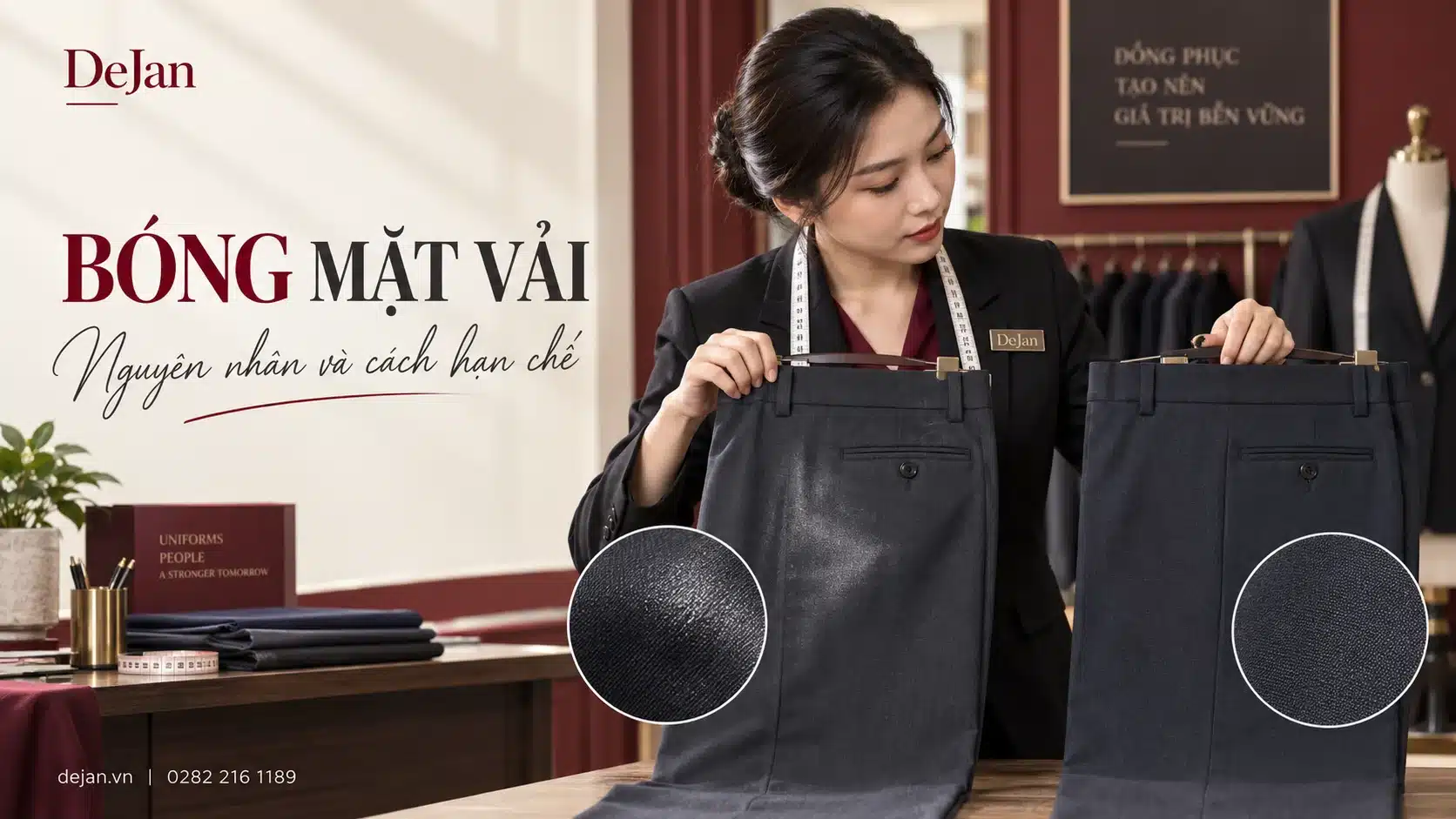 Quần tây đồng phục bị bóng mặt vải: Nguyên nhân và cách hạn chế