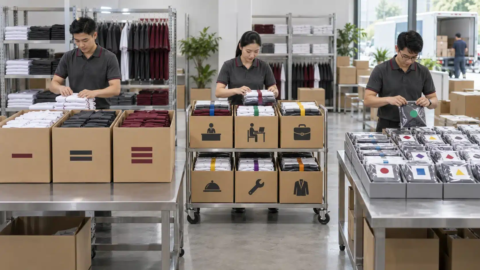 Chọn vải may đồng phục công sở: Hiểu đúng cotton, kate và polyester trước khi duyệt mẫu 4 DeJan có giao đồng phục tận Hà Nội, Đà Nẵng không? Cách tính thời gian và chi phí